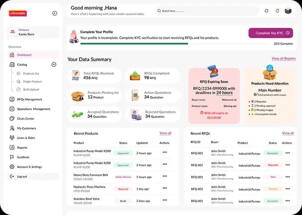 Vendor dashboard preview